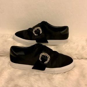 Tory Burch Black Silk Slip On Sneakers